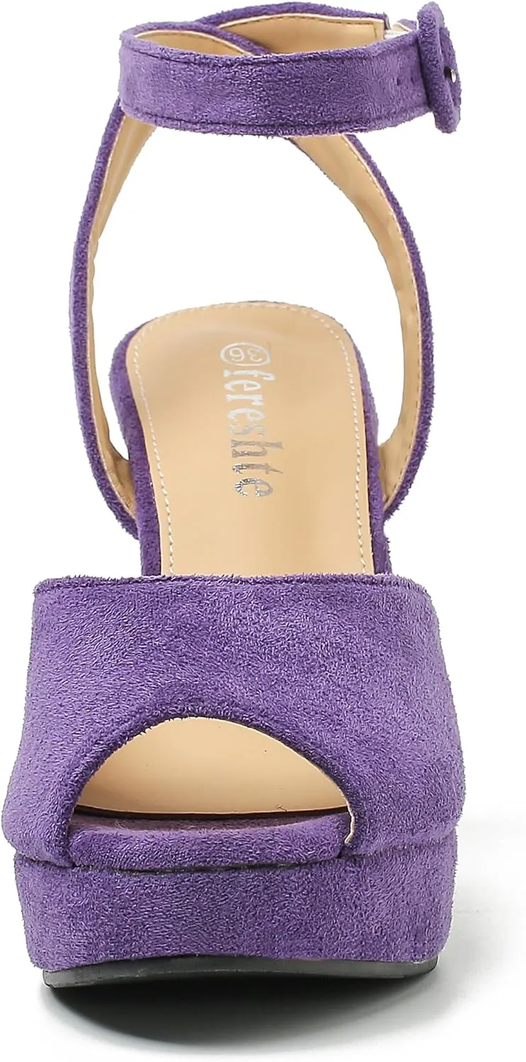 fereshte Women's High Heels Platform Sandals Ankle Strap Slingback Dress Sandal Pump Shoes