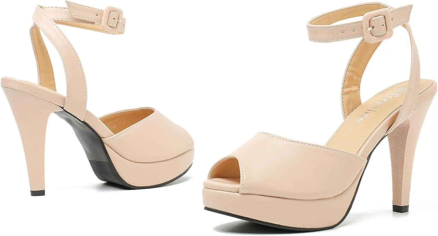 fereshte Women's High Heels Platform Sandals Ankle Strap Slingback Dress Sandal Pump Shoes