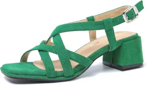 fereshte Women's Slingback Heeled Sandals Corss Straps Open Toe Strappy Low Block Heel Sandals