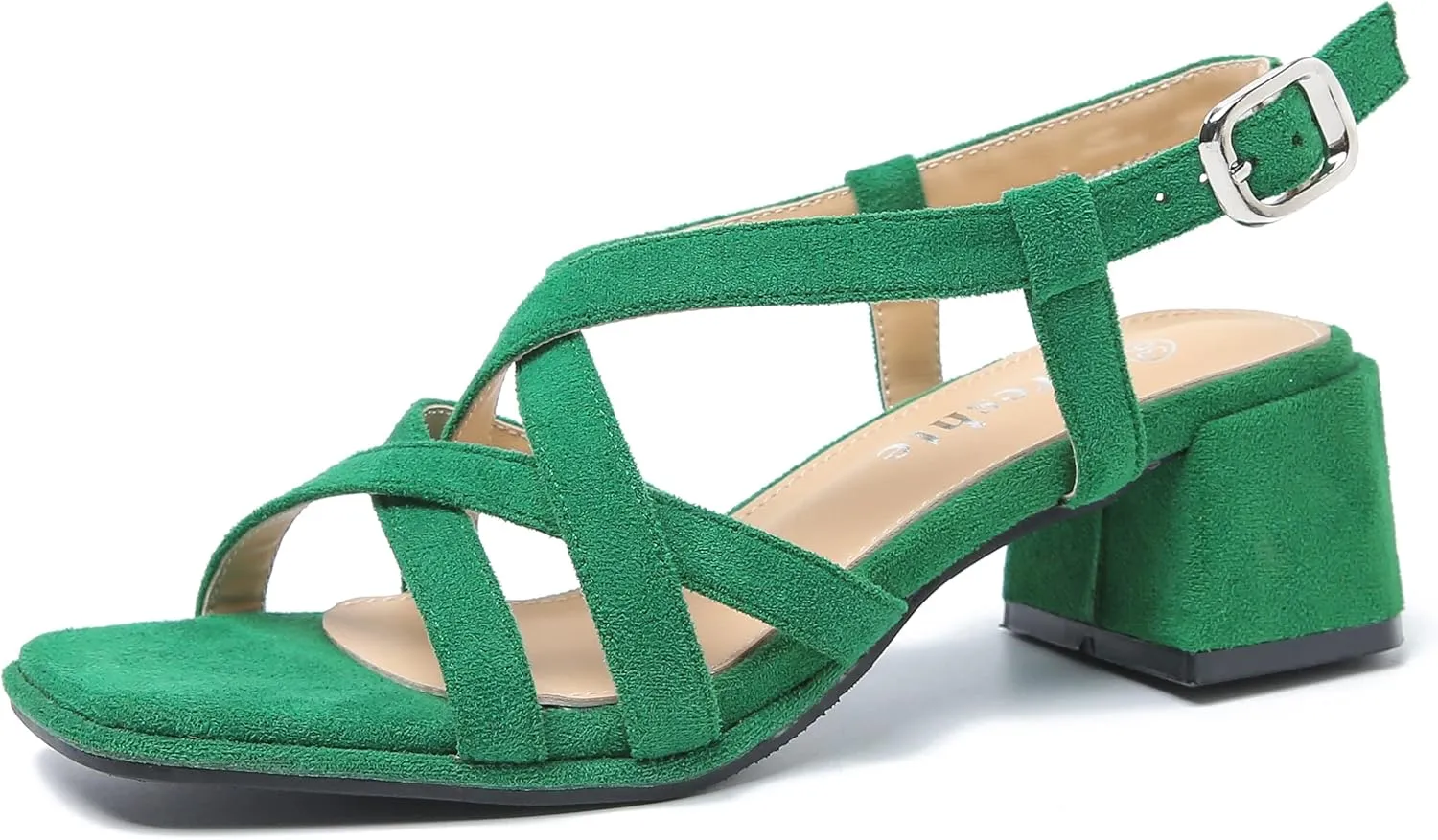 fereshte Women's Slingback Heeled Sandals Corss Straps Open Toe Strappy Low Block Heel Sandals
