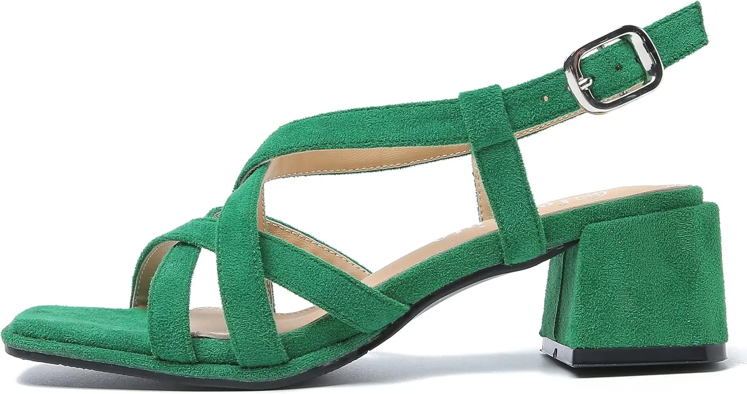 fereshte Women's Slingback Heeled Sandals Corss Straps Open Toe Strappy Low Block Heel Sandals