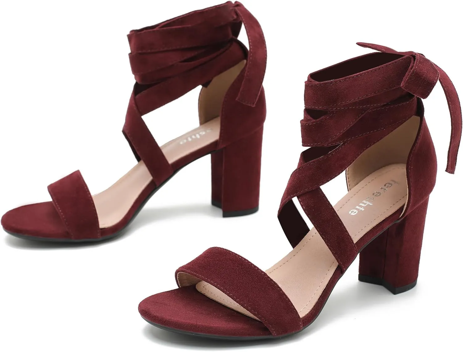 fereshte Women's Strappy Heels Lace Up Heels 3 Inch Chunky Block High Heel Dress Sandals