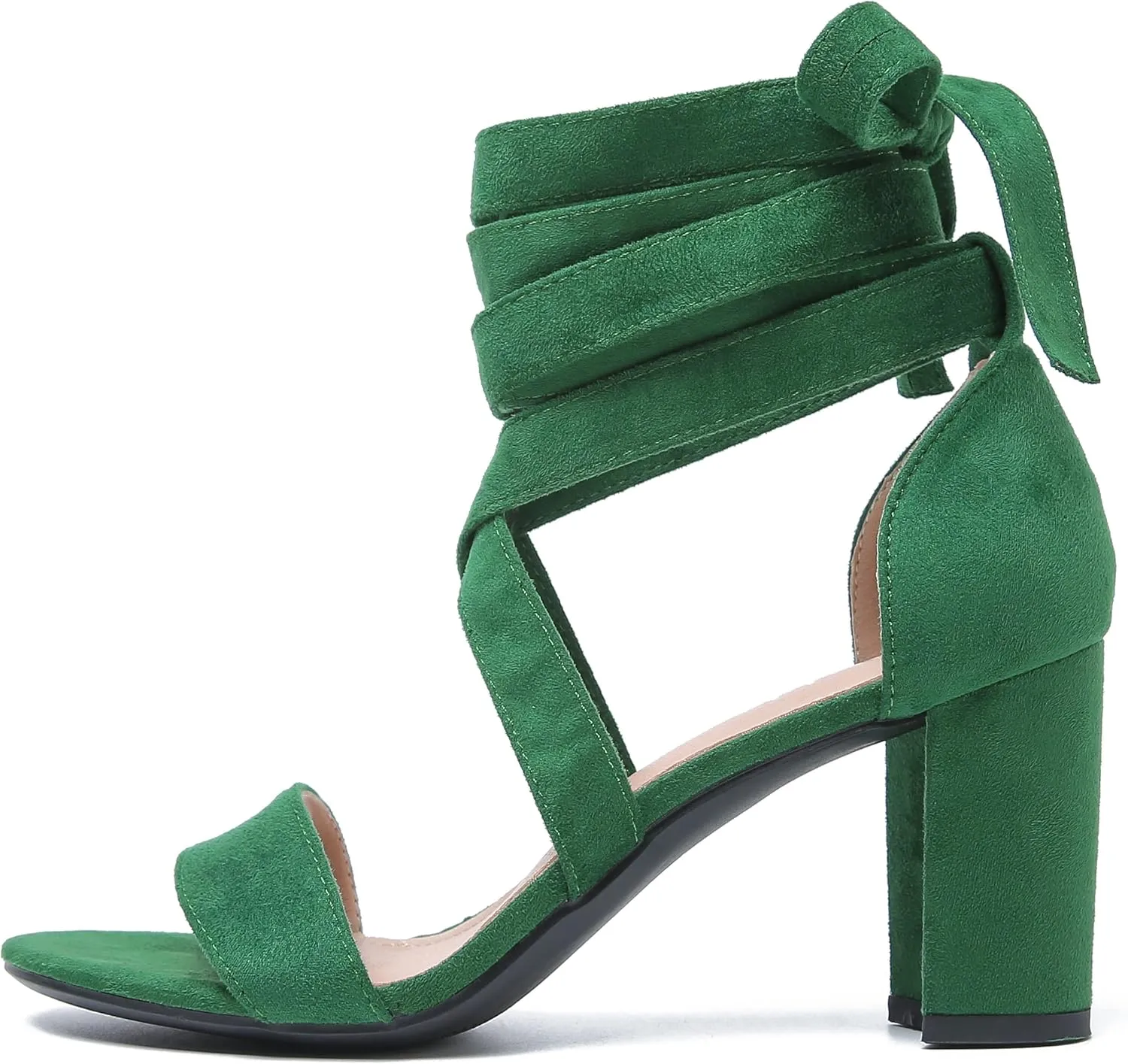fereshte Women's Strappy Heels Lace Up Heels 3 Inch Chunky Block High Heel Dress Sandals