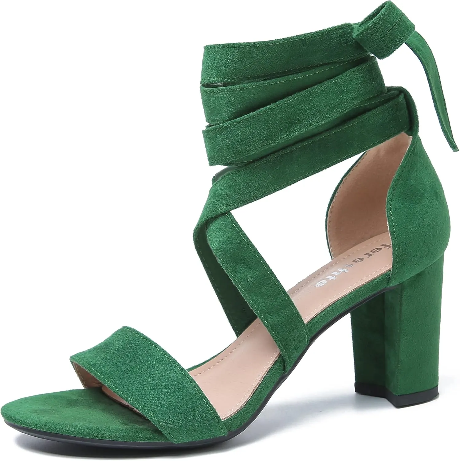 fereshte Women's Strappy Heels Lace Up Heels 3 Inch Chunky Block High Heel Dress Sandals