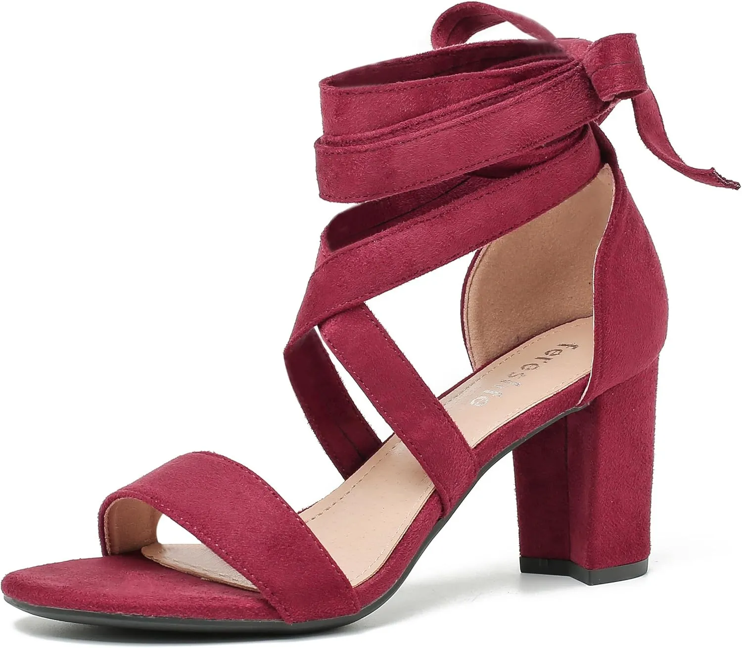 fereshte Women's Strappy Heels Lace Up Heels 3 Inch Chunky Block High Heel Dress Sandals
