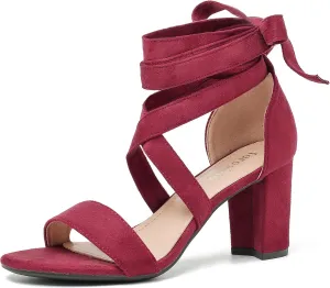 fereshte Women's Strappy Heels Lace Up Heels 3 Inch Chunky Block High Heel Dress Sandals