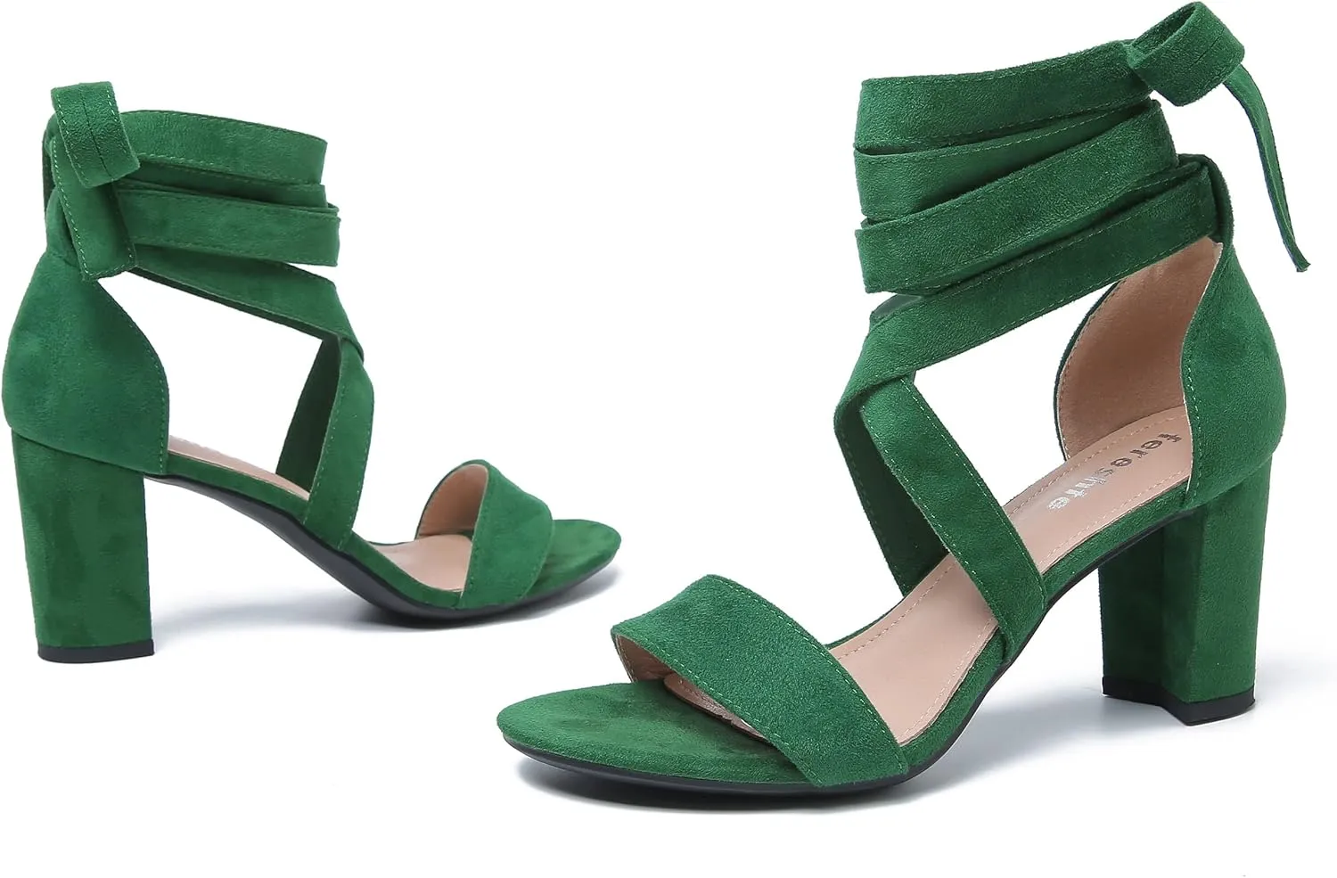 fereshte Women's Strappy Heels Lace Up Heels 3 Inch Chunky Block High Heel Dress Sandals