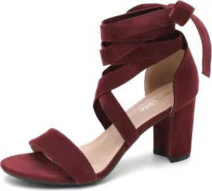 fereshte Women's Strappy Heels Lace Up Heels 3 Inch Chunky Block High Heel Dress Sandals