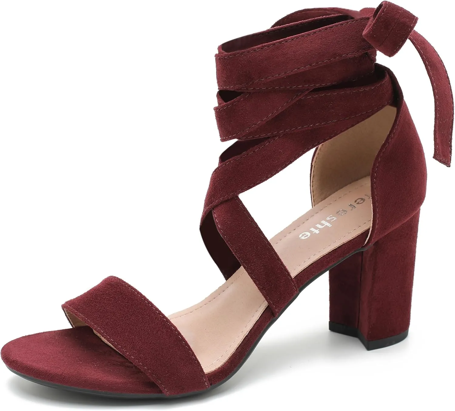 fereshte Women's Strappy Heels Lace Up Heels 3 Inch Chunky Block High Heel Dress Sandals