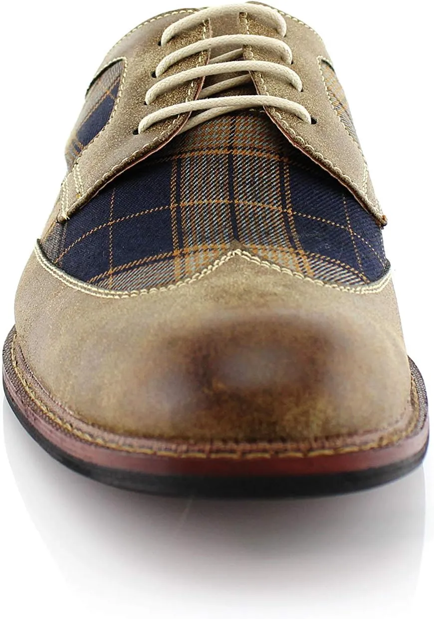 Ferro Aldo Alan M139001G Mens Classic Perforated Duo-Texture Lace-up Wingtip Oxford Dress Shoes