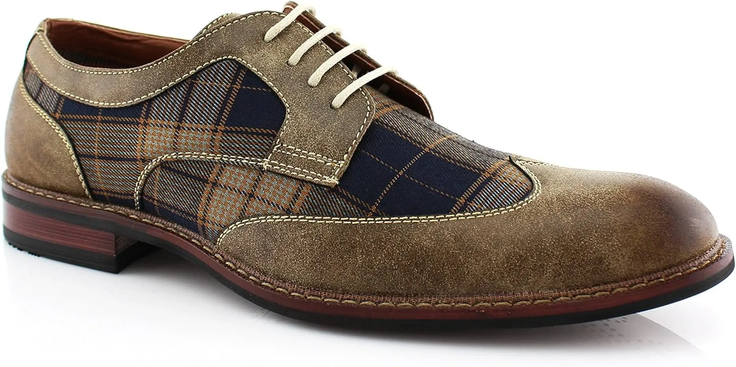 Ferro Aldo Alan M139001G Mens Classic Perforated Duo-Texture Lace-up Wingtip Oxford Dress Shoes