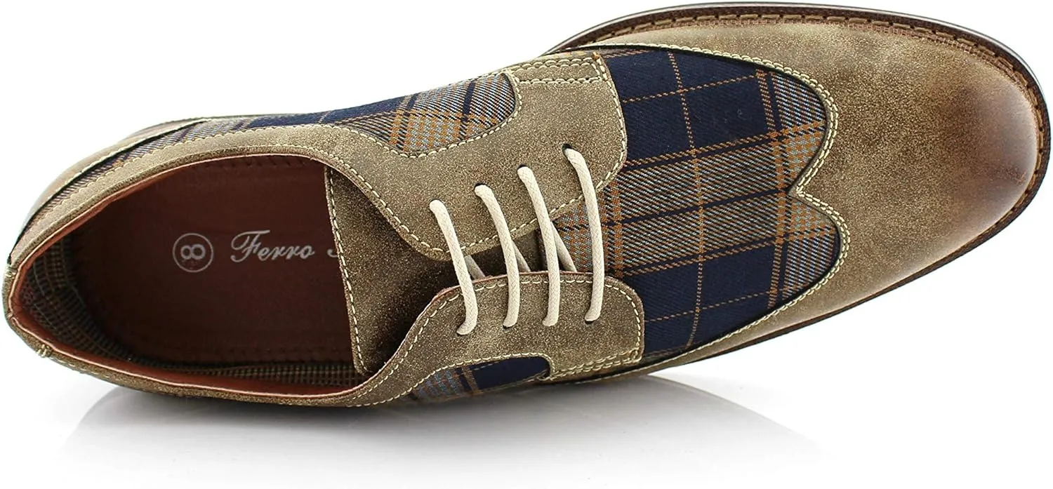 Ferro Aldo Alan M139001G Mens Classic Perforated Duo-Texture Lace-up Wingtip Oxford Dress Shoes
