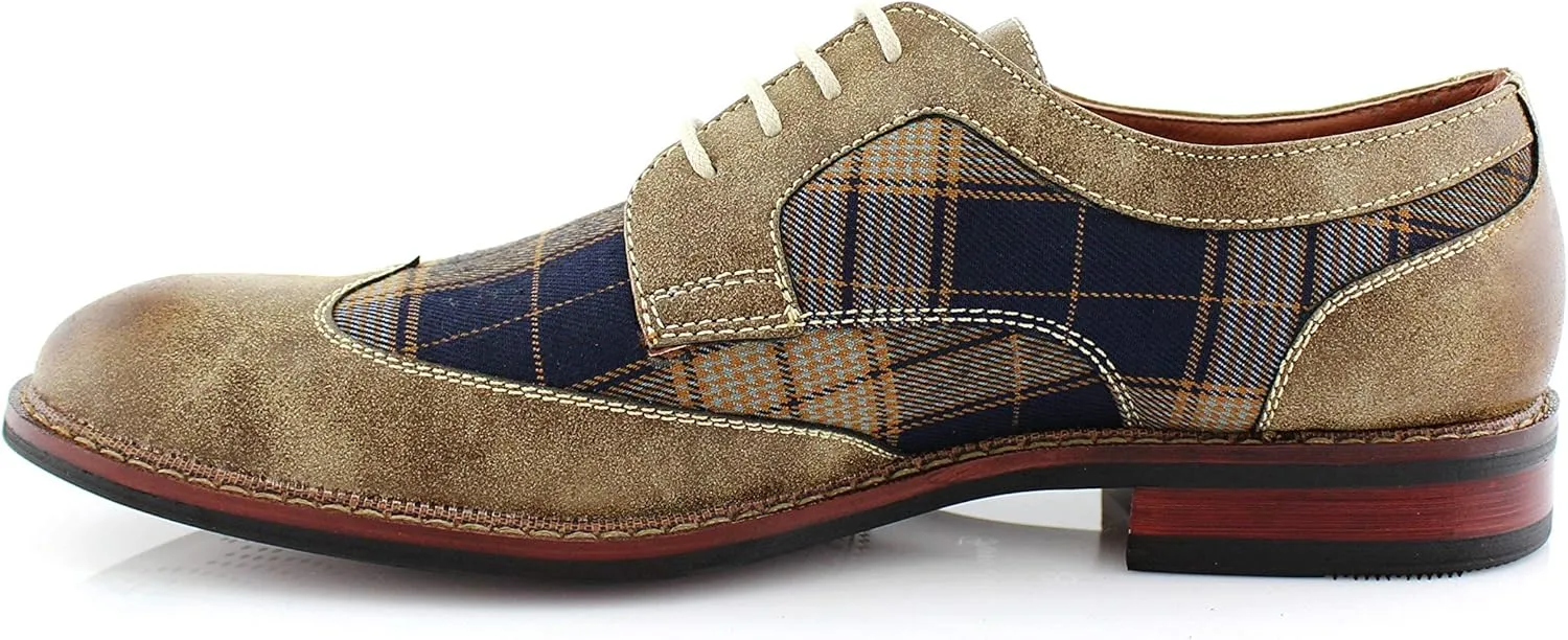 Ferro Aldo Alan M139001G Mens Classic Perforated Duo-Texture Lace-up Wingtip Oxford Dress Shoes