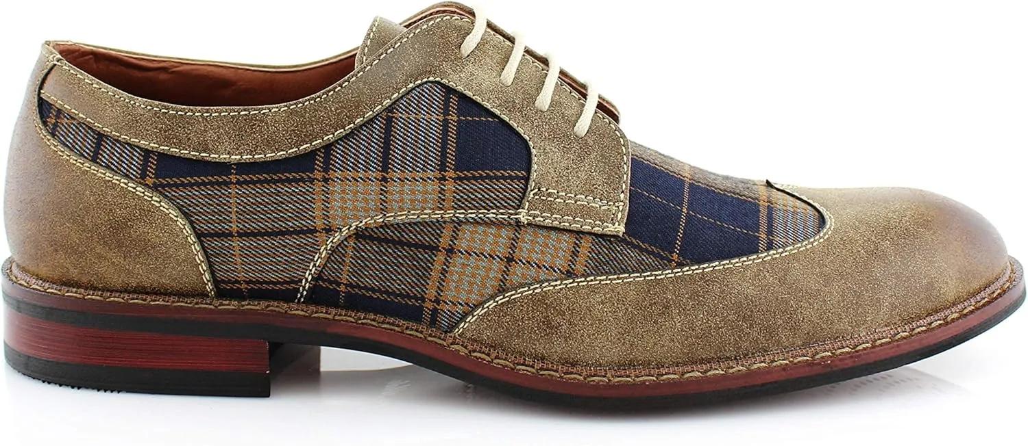 Ferro Aldo Alan M139001G Mens Classic Perforated Duo-Texture Lace-up Wingtip Oxford Dress Shoes