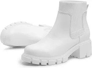 FITORY Women's Ankle Boots Comfy Chelsea Mid Heel Elastic Chunky Heel Lug Sole Booties Size 6-11