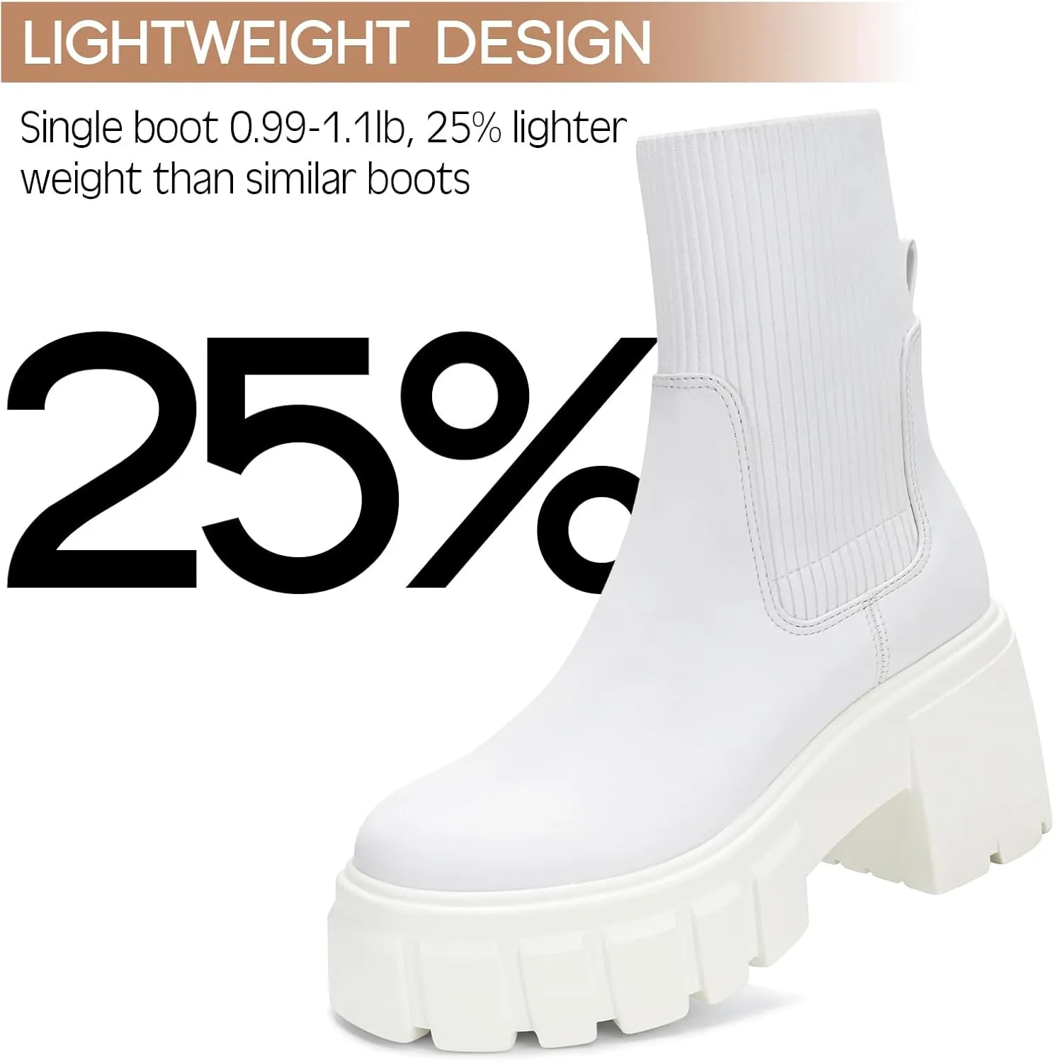 FITORY Women's Ankle Boots Comfy Chelsea Mid Heel Elastic Chunky Heel Lug Sole Booties Size 6-11