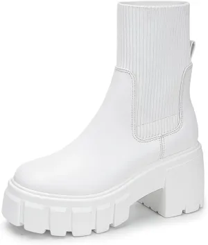 FITORY Women's Ankle Boots Comfy Chelsea Mid Heel Elastic Chunky Heel Lug Sole Booties Size 6-11