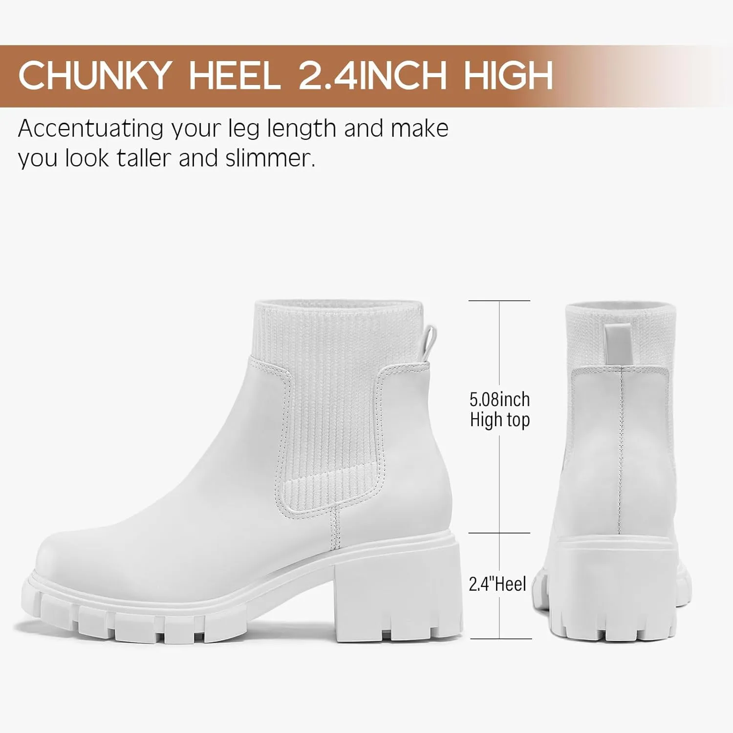 FITORY Women's Ankle Boots Comfy Chelsea Mid Heel Elastic Chunky Heel Lug Sole Booties Size 6-11