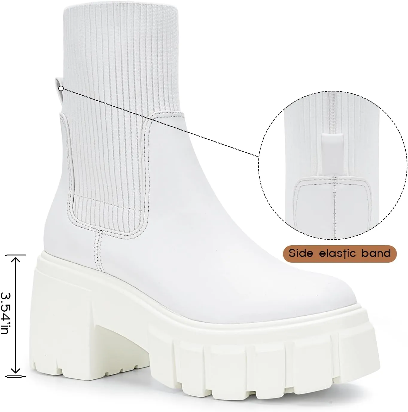 FITORY Women's Ankle Boots Comfy Chelsea Mid Heel Elastic Chunky Heel Lug Sole Booties Size 6-11
