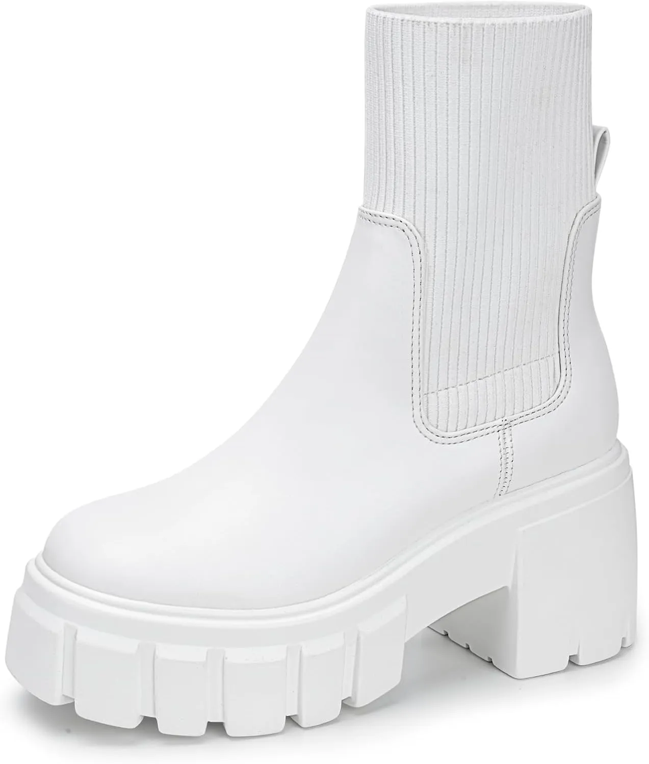 FITORY Women's Ankle Boots Comfy Chelsea Mid Heel Elastic Chunky Heel Lug Sole Booties Size 6-11