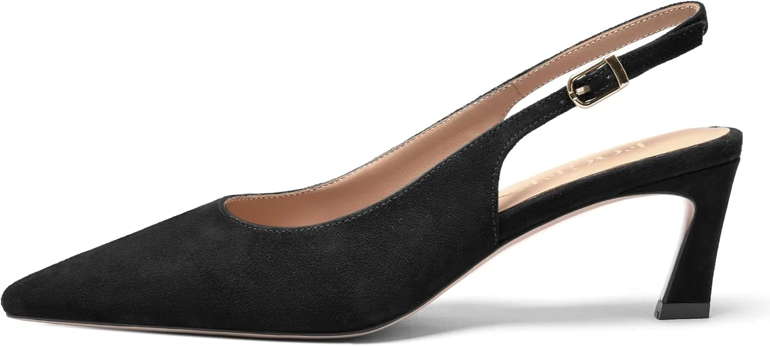 FOGEENA Womens Ankle Strap Night Club Pointed Toe Buckle Cute Suede Kitten Leather Low Heel Pumps Shoes 2 Inch