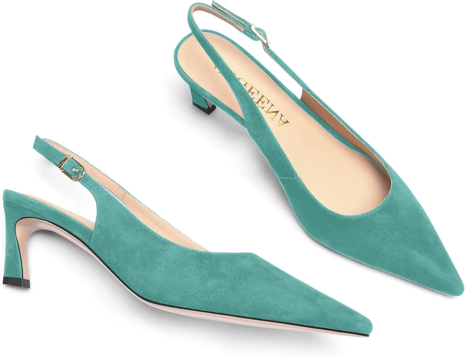 FOGEENA Womens Ankle Strap Night Club Pointed Toe Buckle Cute Suede Kitten Leather Low Heel Pumps Shoes 2 Inch
