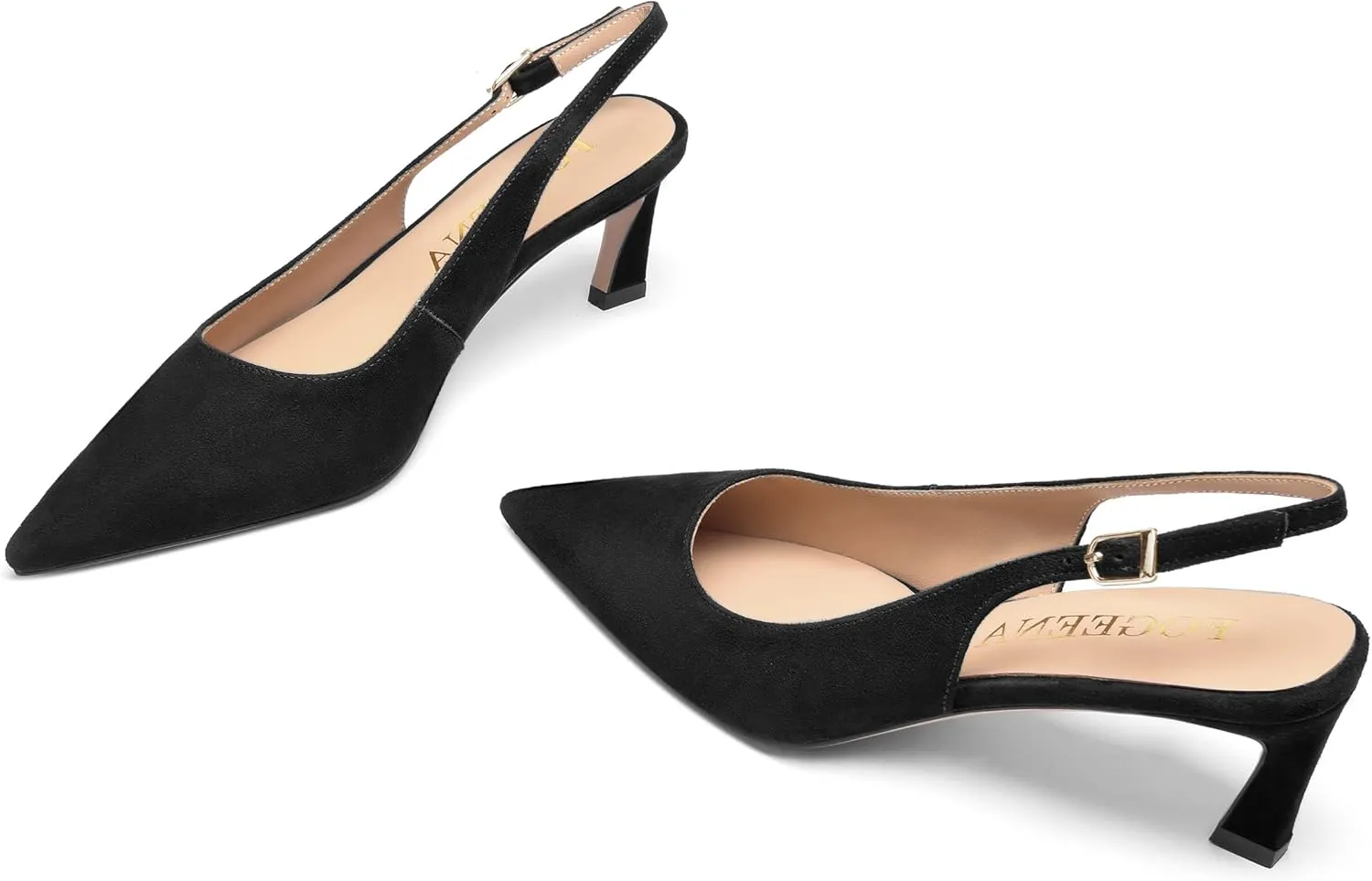 FOGEENA Womens Ankle Strap Night Club Pointed Toe Buckle Cute Suede Kitten Leather Low Heel Pumps Shoes 2 Inch