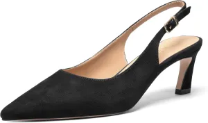 FOGEENA Womens Ankle Strap Night Club Pointed Toe Buckle Cute Suede Kitten Leather Low Heel Pumps Shoes 2 Inch
