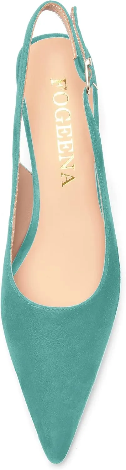 FOGEENA Womens Ankle Strap Night Club Pointed Toe Buckle Cute Suede Kitten Leather Low Heel Pumps Shoes 2 Inch