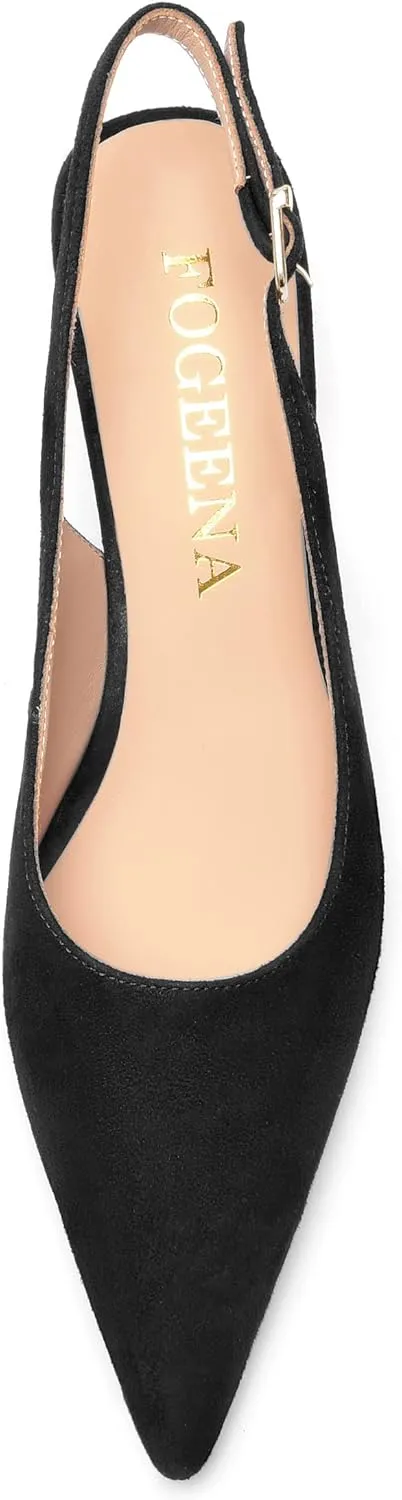 FOGEENA Womens Ankle Strap Night Club Pointed Toe Buckle Cute Suede Kitten Leather Low Heel Pumps Shoes 2 Inch