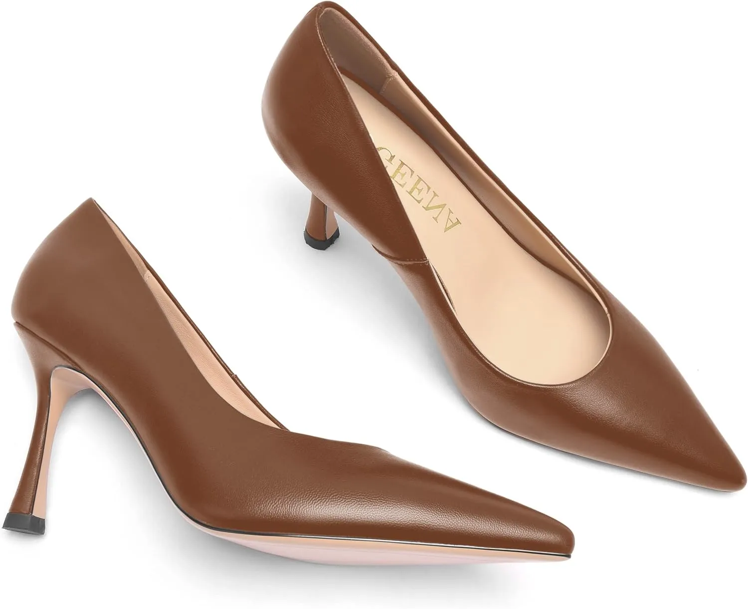 FOGEENA Womens Matte Slip On Pointed Toe Dress Wedding Stiletto Leather High Heel Pumps Shoes 3.14 Inch