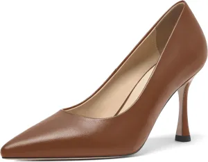 FOGEENA Womens Matte Slip On Pointed Toe Dress Wedding Stiletto Leather High Heel Pumps Shoes 3.14 Inch