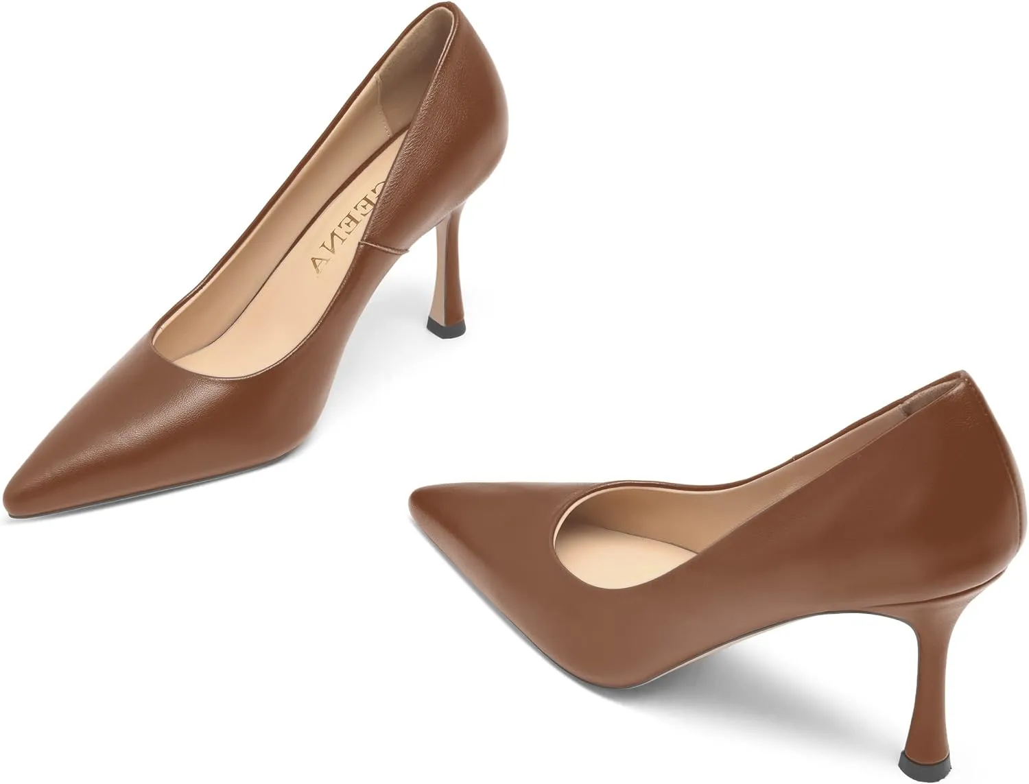 FOGEENA Womens Matte Slip On Pointed Toe Dress Wedding Stiletto Leather High Heel Pumps Shoes 3.14 Inch