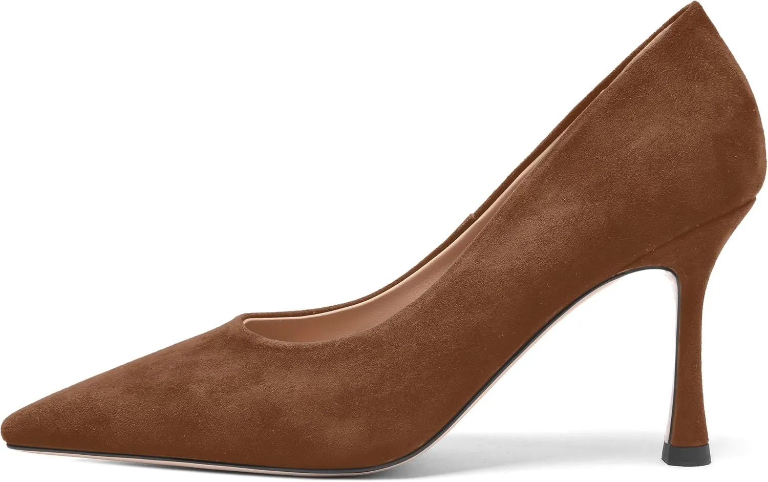 FOGEENA Womens Party Slip On Solid Pointed Toe Suede Fashion Stiletto High Heel Pumps Shoes 3.14 Inch