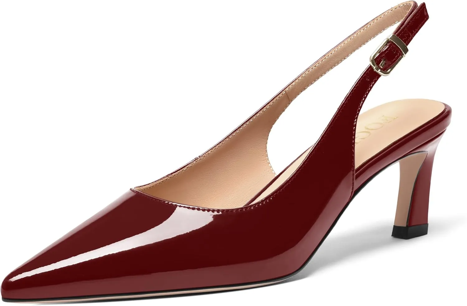FOGEENA Womens Solid Patent Pointed Toe Dating Ankle Strap Casual Buckle Kitten Leather Low Heel Pumps Shoes 2 Inch