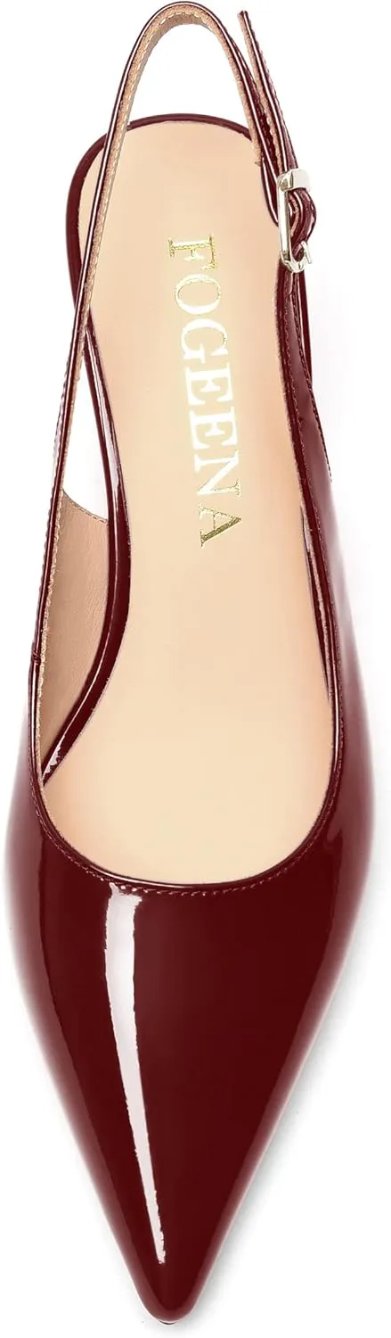 FOGEENA Womens Solid Patent Pointed Toe Dating Ankle Strap Casual Buckle Kitten Leather Low Heel Pumps Shoes 2 Inch