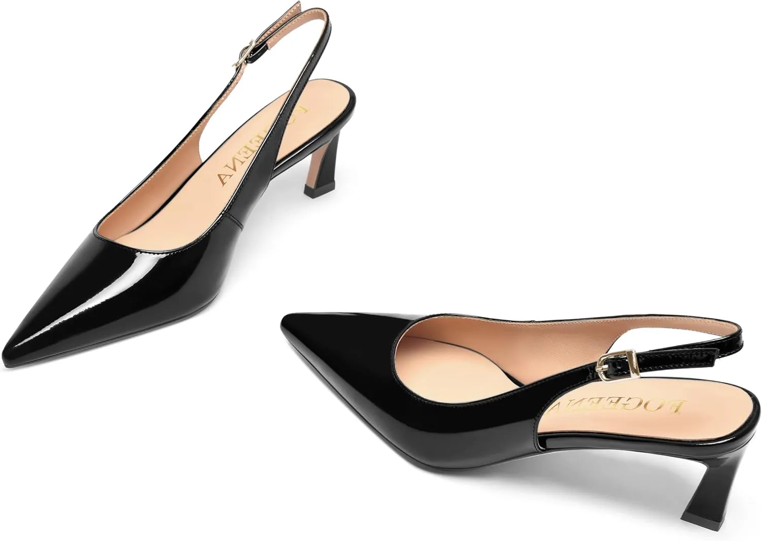 FOGEENA Womens Solid Patent Pointed Toe Dating Ankle Strap Casual Buckle Kitten Leather Low Heel Pumps Shoes 2 Inch