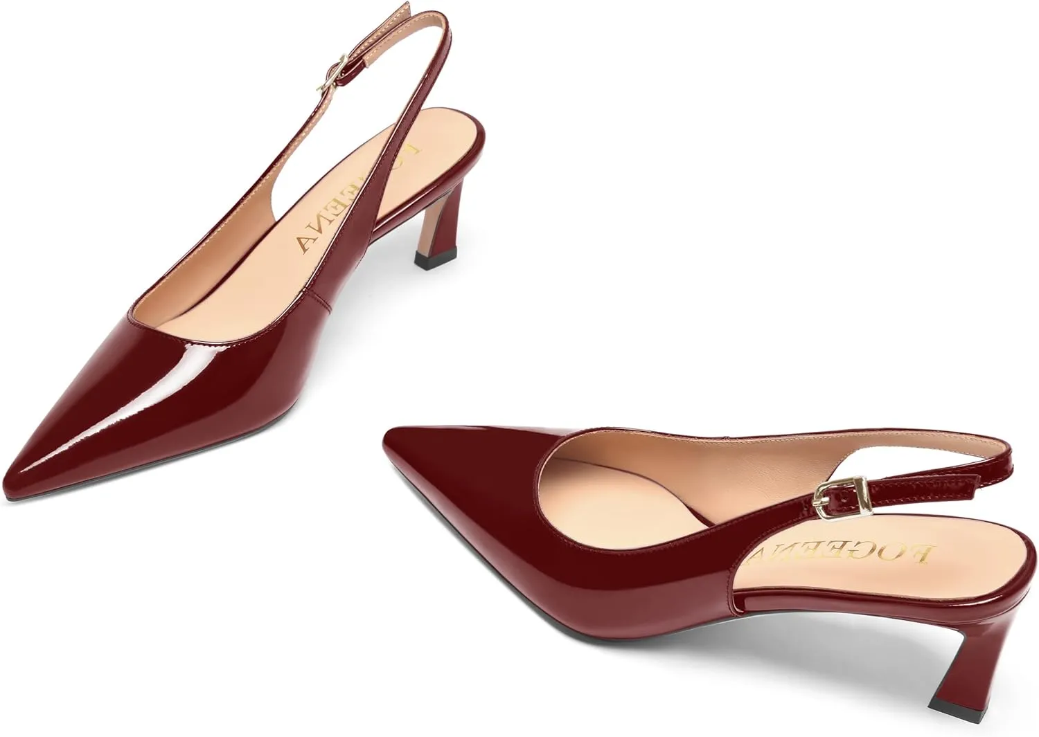 FOGEENA Womens Solid Patent Pointed Toe Dating Ankle Strap Casual Buckle Kitten Leather Low Heel Pumps Shoes 2 Inch