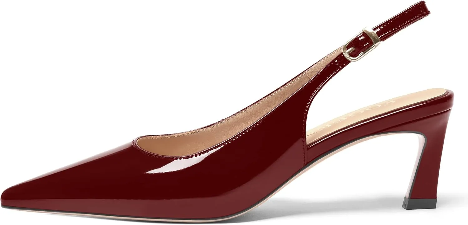 FOGEENA Womens Solid Patent Pointed Toe Dating Ankle Strap Casual Buckle Kitten Leather Low Heel Pumps Shoes 2 Inch