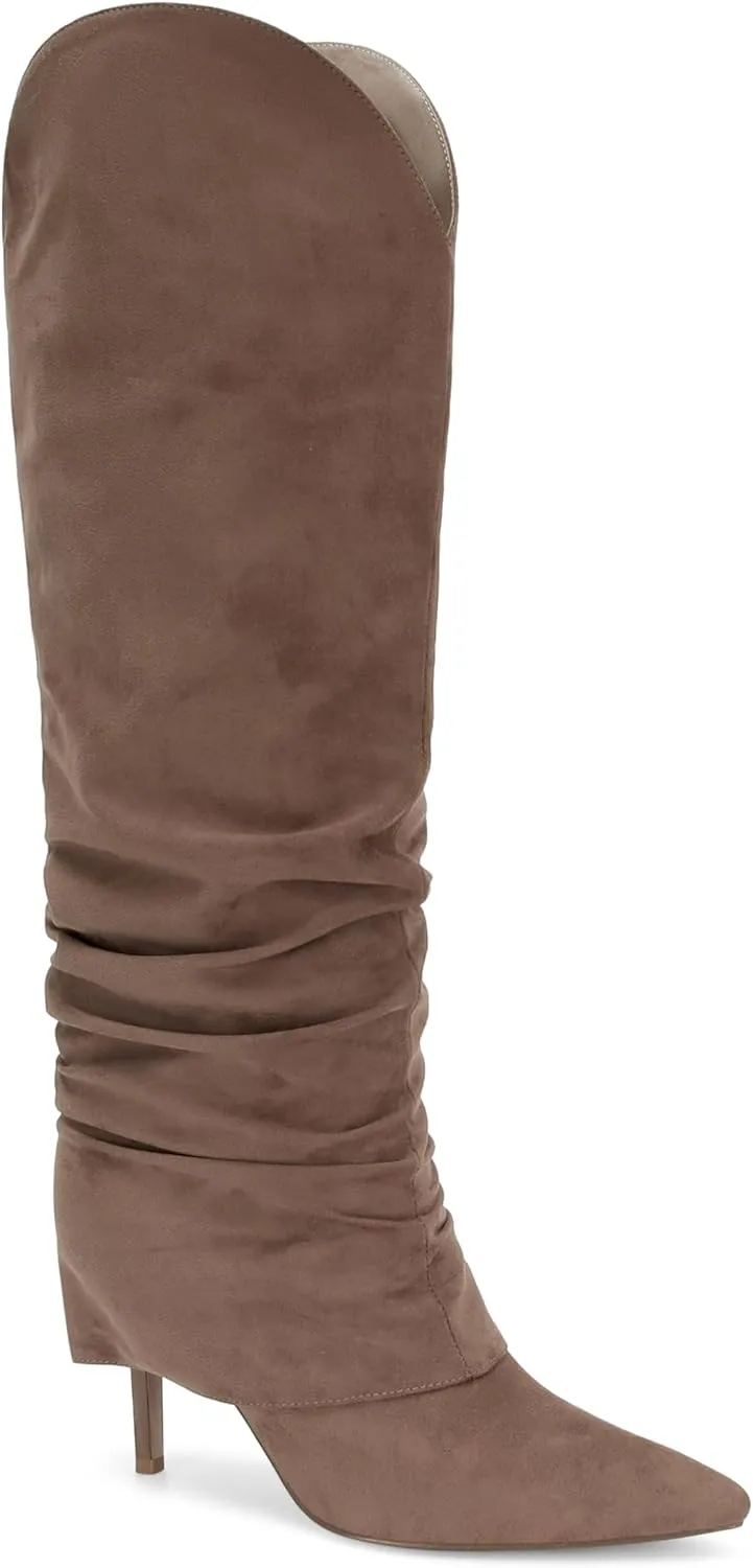 Fold Over Knee High Boots for Women - Wide Calf, Pointed Toe, Tall, Stiletto Heels, Long Boots for Fall - Pull On, Fashion, Casual, Dressy
