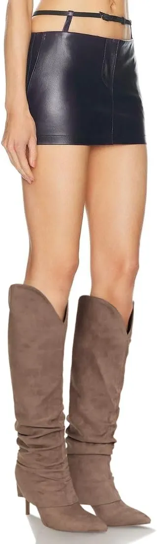 Fold Over Knee High Boots for Women - Wide Calf, Pointed Toe, Tall, Stiletto Heels, Long Boots for Fall - Pull On, Fashion, Casual, Dressy
