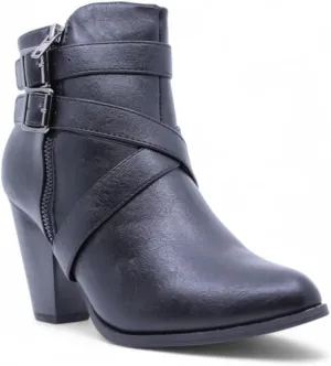 Forever Camila Womens Fashion Chunky Heel Buckled Strap Ankle Booties Camila-69 Black Pu 7
