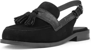 FOWT Women Tassel Round Toe Penny Loafers Comfortable Slip on Flat Slingbacks Open Back Daily Street Casual Shoes Size 4-16 US