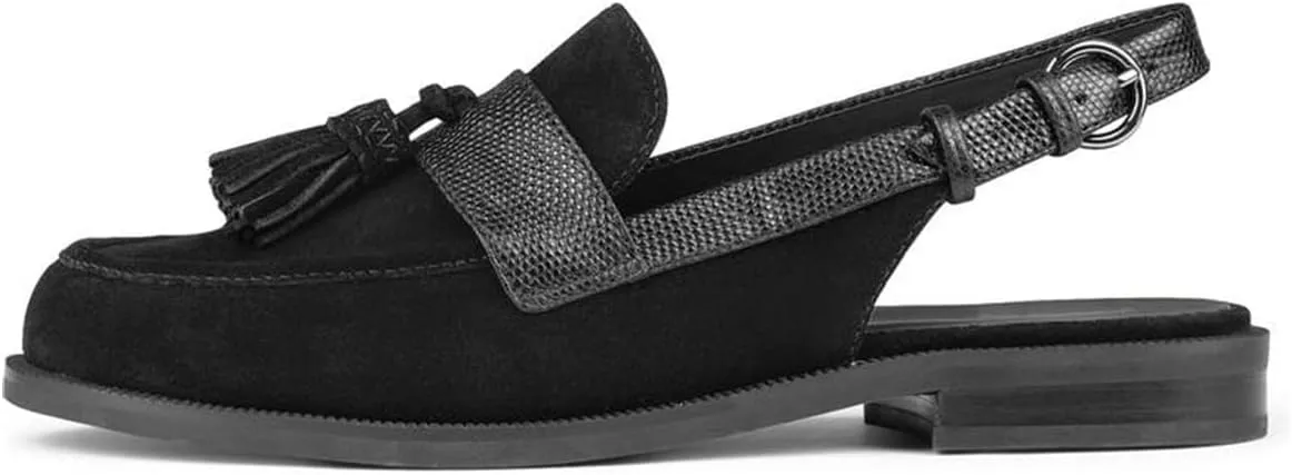 FOWT Women Tassel Round Toe Penny Loafers Comfortable Slip on Flat Slingbacks Open Back Daily Street Casual Shoes Size 4-16 US