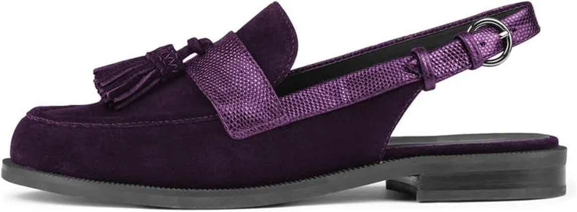 FOWT Women Tassel Round Toe Penny Loafers Comfortable Slip on Flat Slingbacks Open Back Daily Street Casual Shoes Size 4-16 US