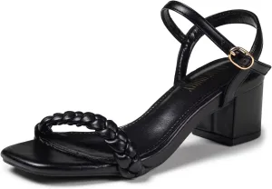 Frank Mully Women's Braided Sandal Heels Ankle Strap Comfortable Blocked Heeled Sandals Square Open Toe Cute Prom Pump Sandals Shoes