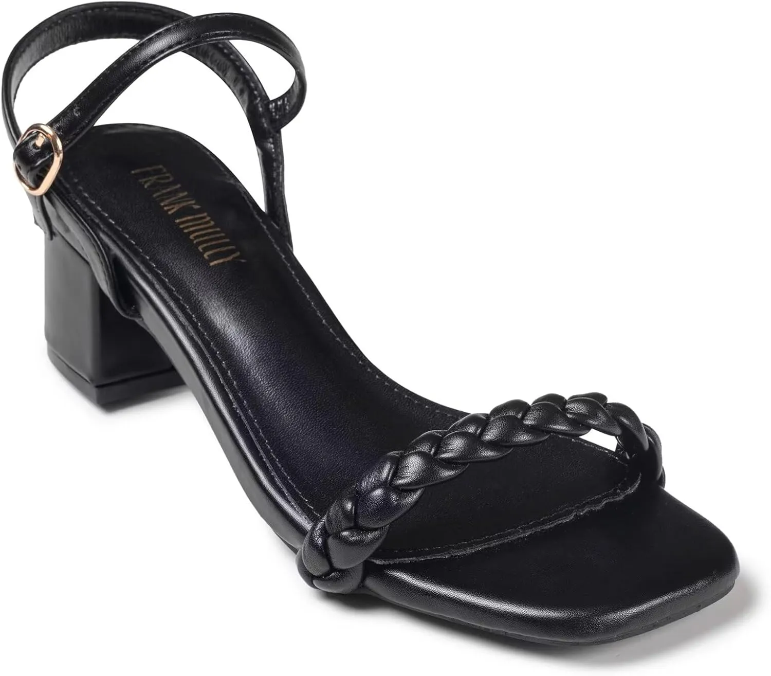 Frank Mully Women's Braided Sandal Heels Ankle Strap Comfortable Blocked Heeled Sandals Square Open Toe Cute Prom Pump Sandals Shoes