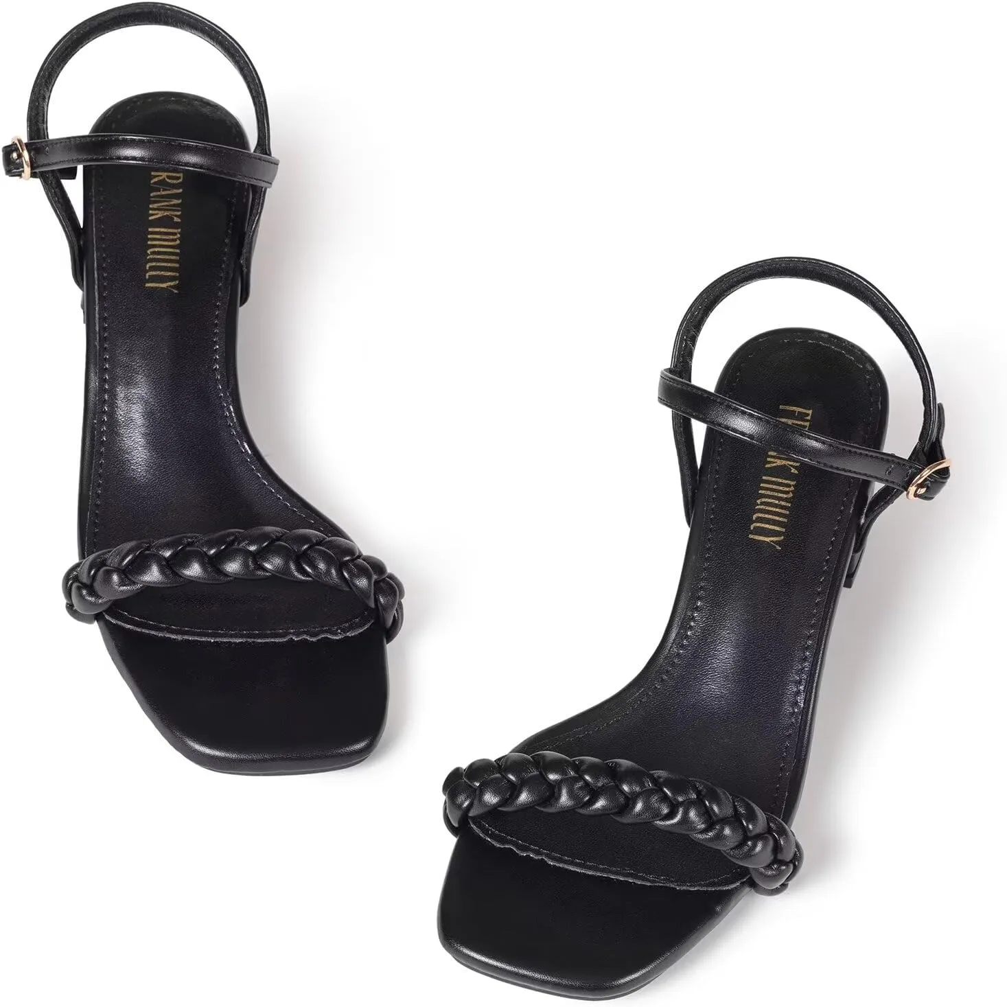 Frank Mully Women's Braided Sandal Heels Ankle Strap Comfortable Blocked Heeled Sandals Square Open Toe Cute Prom Pump Sandals Shoes