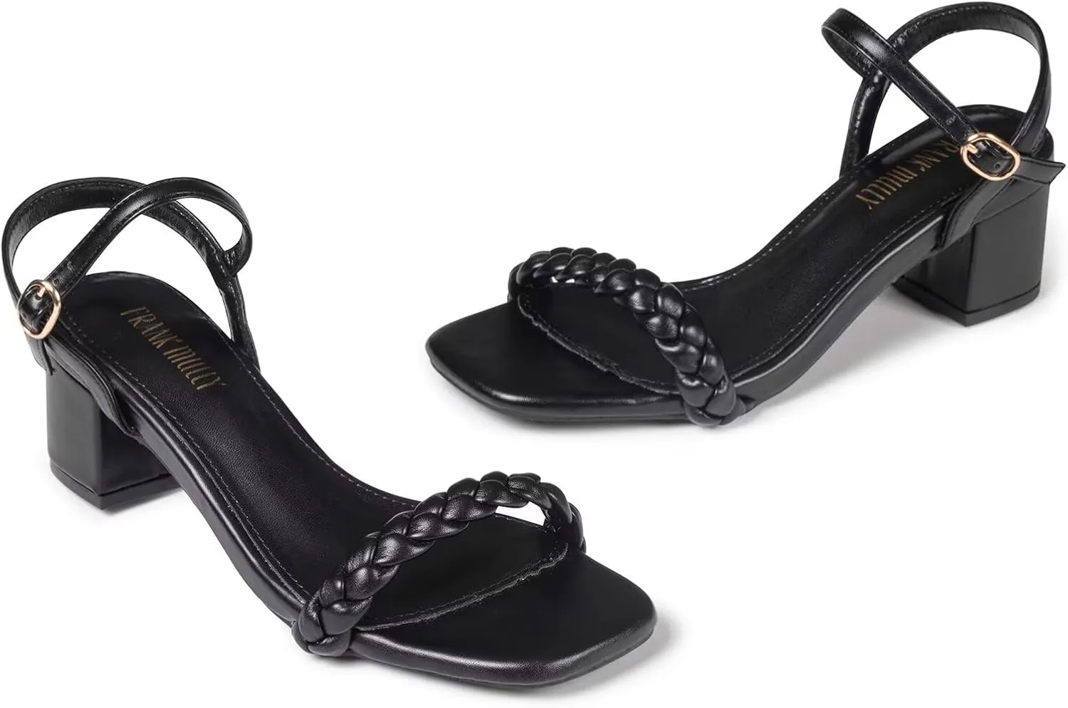 Frank Mully Women's Braided Sandal Heels Ankle Strap Comfortable Blocked Heeled Sandals Square Open Toe Cute Prom Pump Sandals Shoes
