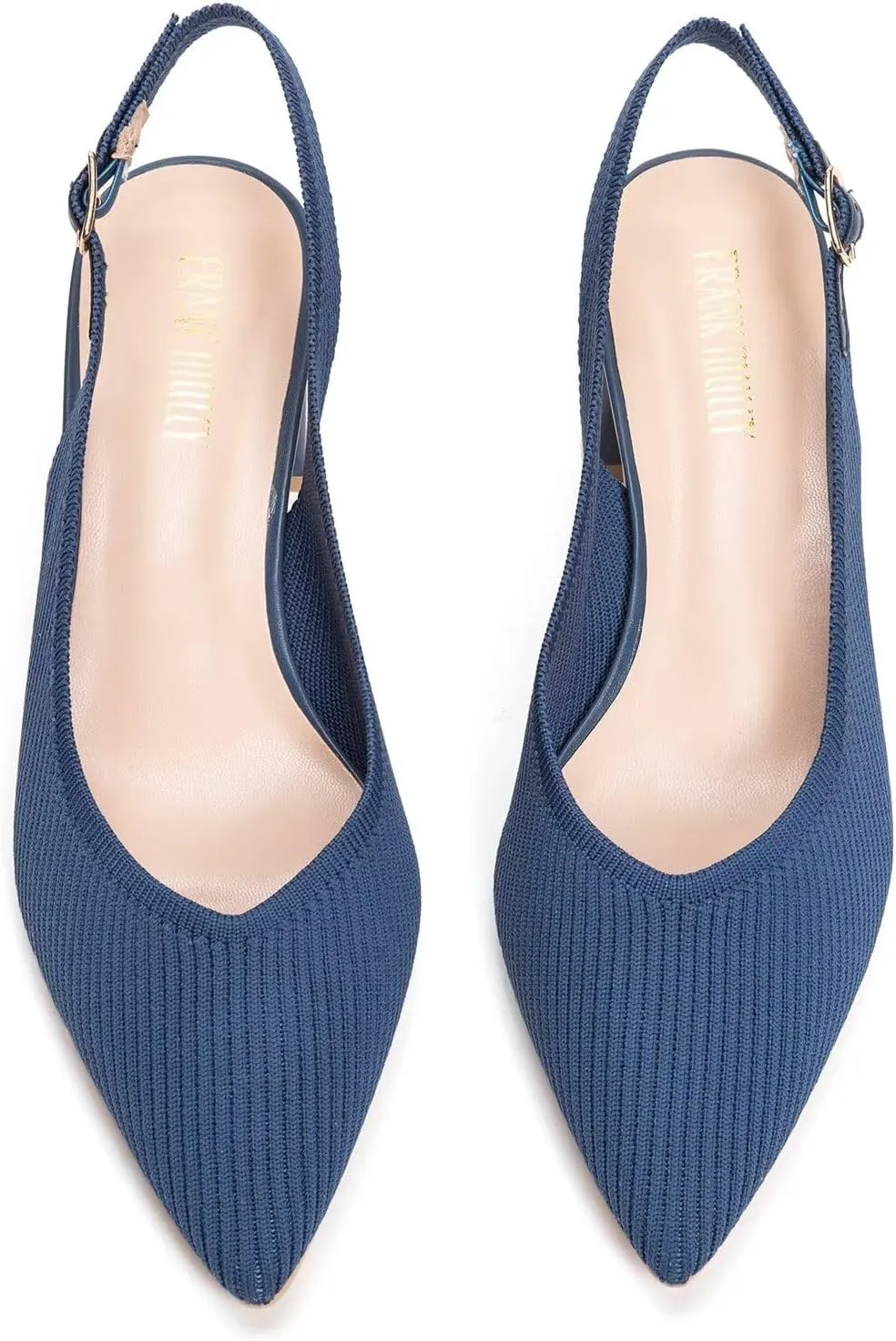 Frank Mully Women's Slingback Heels Pointed Toe Work Pumps Comfortable Chunky Pumps Knitted Closed Toe Stylish Dressy Shoes